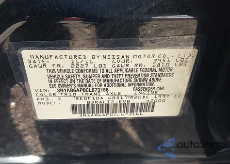 2012 Nissan Sentra 2.0 Sr from USA, damaged, VIN 3N1AB6AP0CL673166